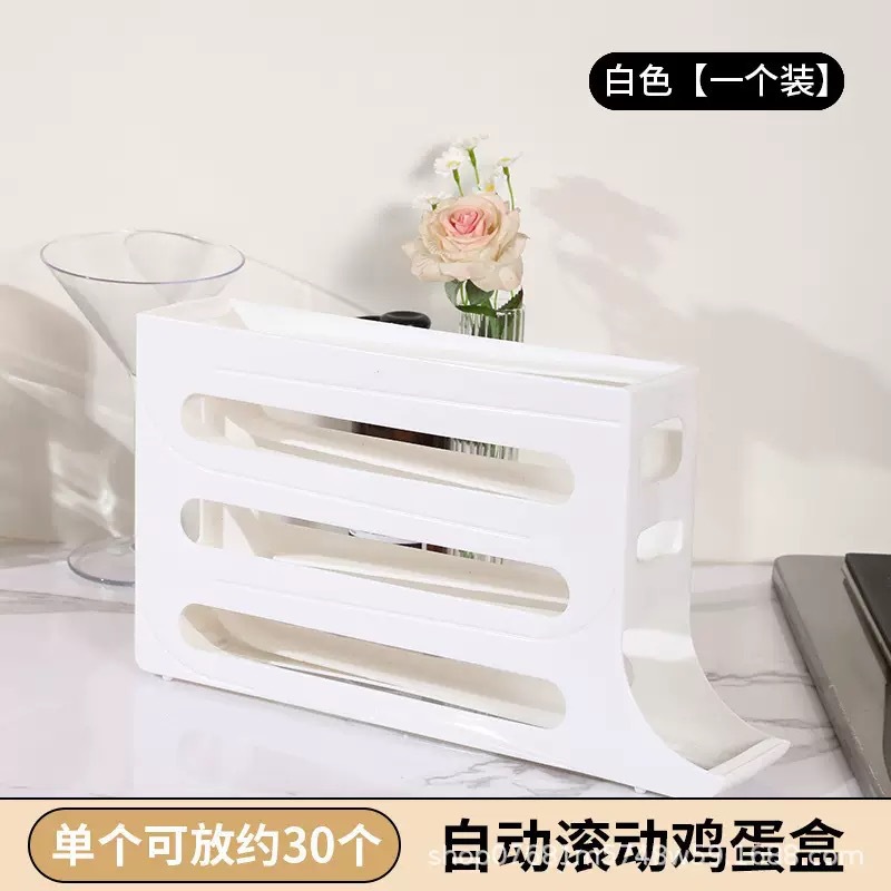 Caja de almacenamiento de huevos rodantes deslizantes para almacenar refrigerador doméstico puerta lateral de la cocina para recoger el artefacto de huevos nuevo marco automático de huevos rodantes