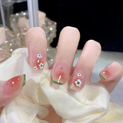 Summer Gentle Wind Beauty Nail Art French Blush Small Flower Student Short Wear Nail Acrylic Nail Sheet Wholesale