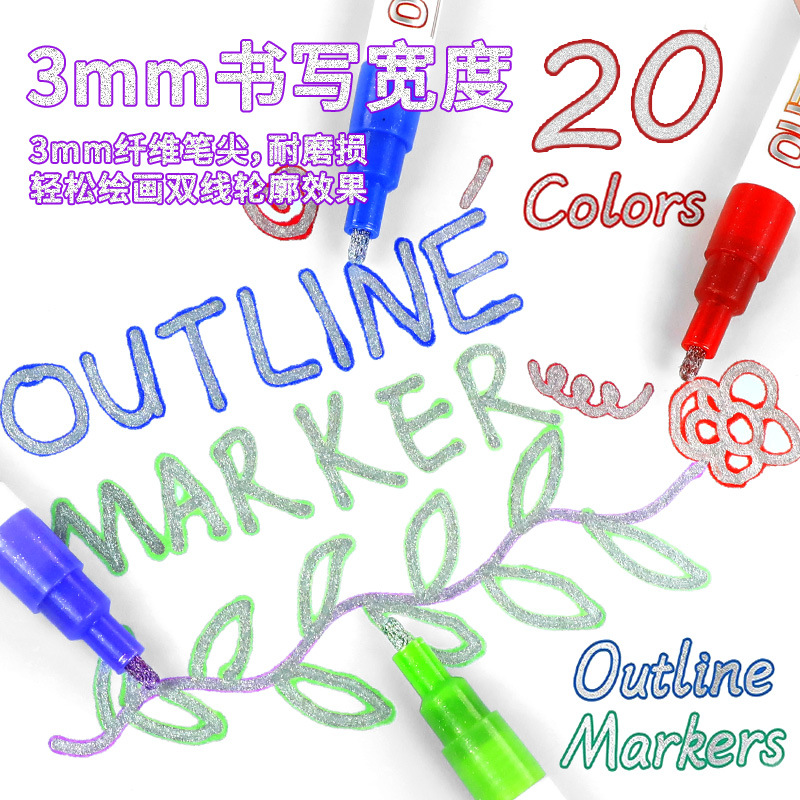 Somechi-bolígrafo de doble línea para planificador DIY, bolígrafo con purpurina para tarjetas de felicitación, marcador de graffiti para estudiantes, rotulador resaltador