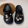 01 Hole shoes black+black and white bear butterfly set