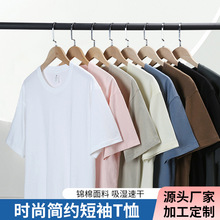 跨境欧美定制纯色薄款宽松休闲重磅纯棉210克短袖透气男T恤印logo