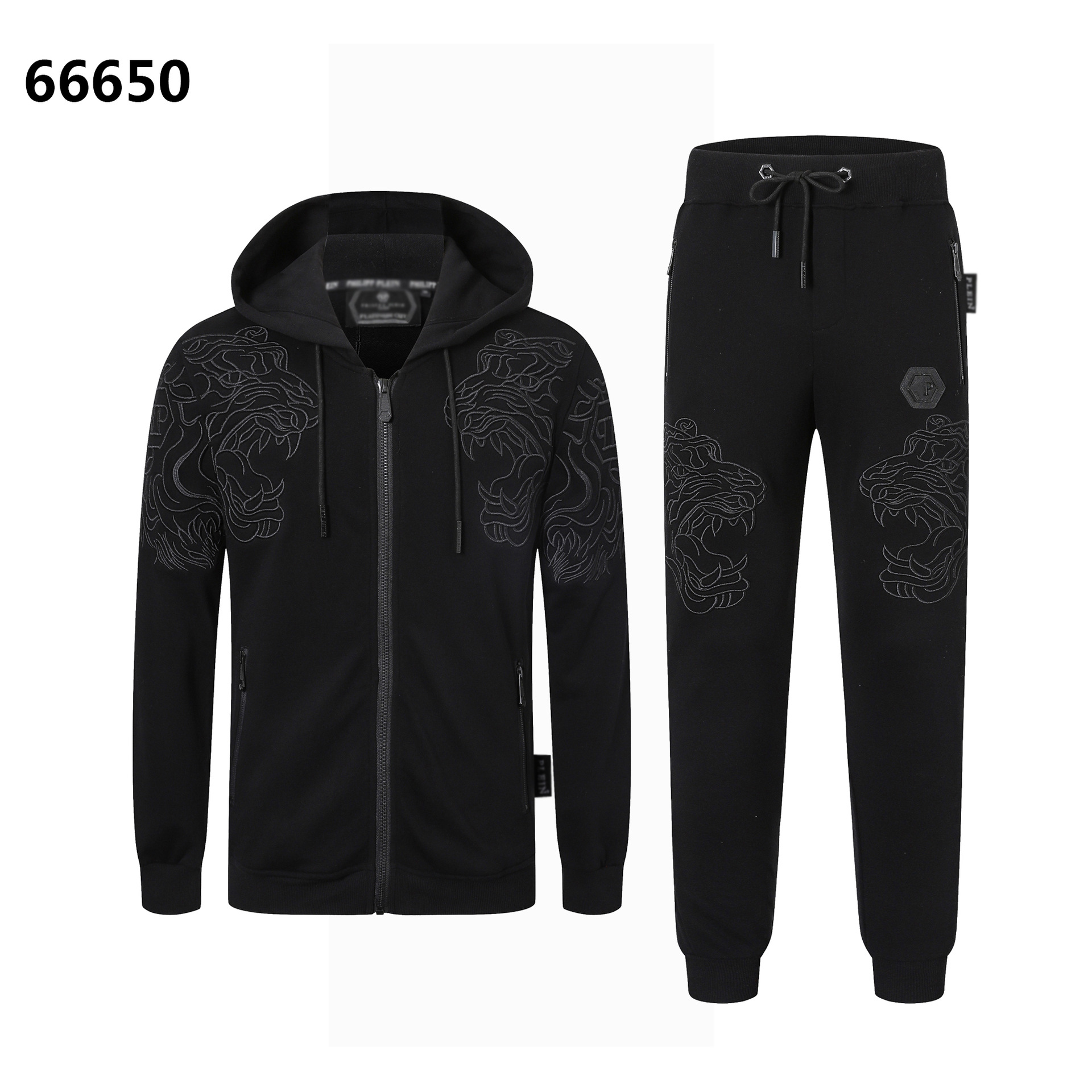 Autumn and Winter Philip Plein Men's Stand-Collar Sports Casual Suit with Zipper and Rhinestone Skull Design Trendy Brand Pp Suit for Men