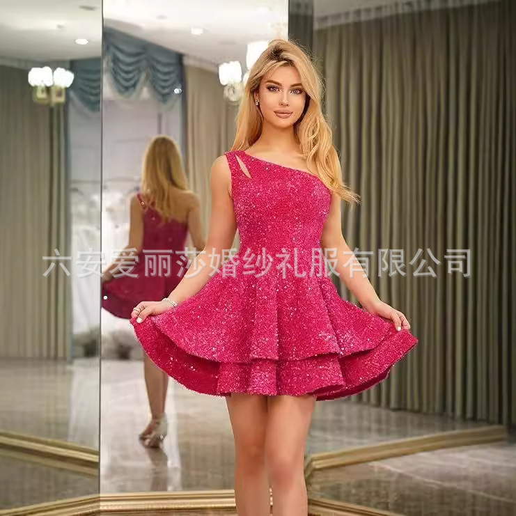 2026 Foreign Trade Cross-Border Fashion Sexy Evening Dress One-Shoulder Evening Dress Short Skirt Birthday Party Banquet Dress for Women 2026 Foreign Trade Cross-Border Fashion Sexy Evening Dress One-Shoulder Evening Dress Short Skirt Birthday Party Banquet Dress for Women