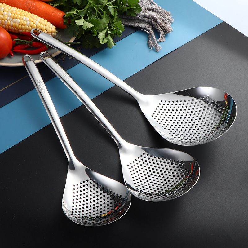 304 cucharón de acero inoxidable cucharón de cocina doméstica cocina de filtro de salsa frita embocadillos de pesca patatas fritas sopa de flores