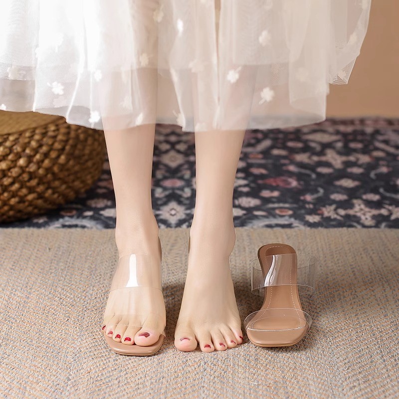 Sandalias de Tacón Ancho Transparente para Mujer en PU, Antideslizante, para Uso Diario image 6