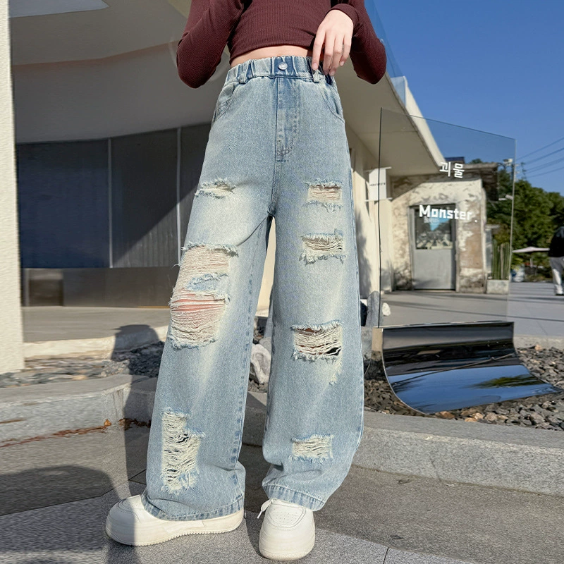 Джинсы детские весенние брюки для отдыха, свободный прямой покрой, для подростков
