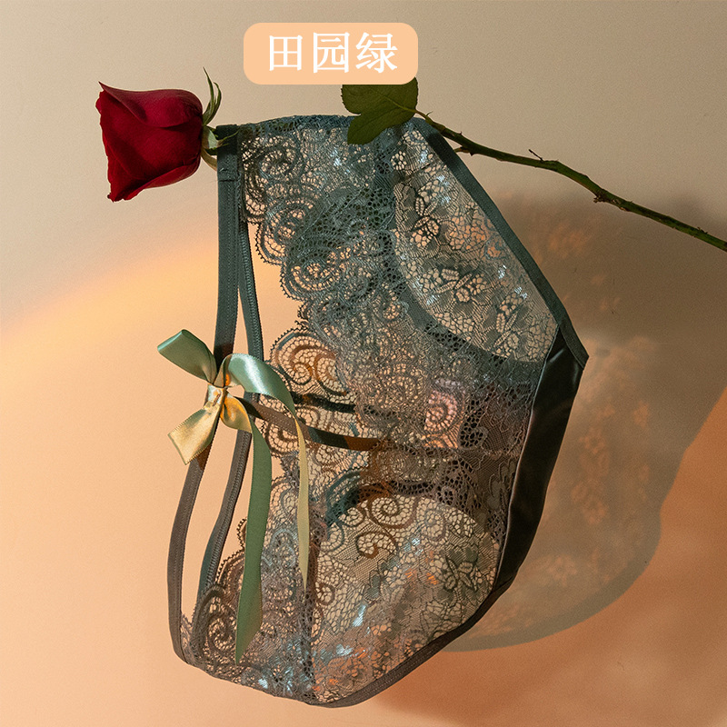 Negro sexy encaje puro quiere viento cintura encaje niñas arco negro encaje algodón inferior entrepierna ropa interior cómoda