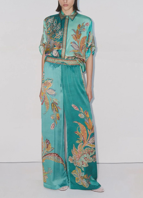 140g Weight Casual Holiday Women's Chinoiserie Elegant Vintage Style Plant Polyester Pant Co-ord Set Pants Sets