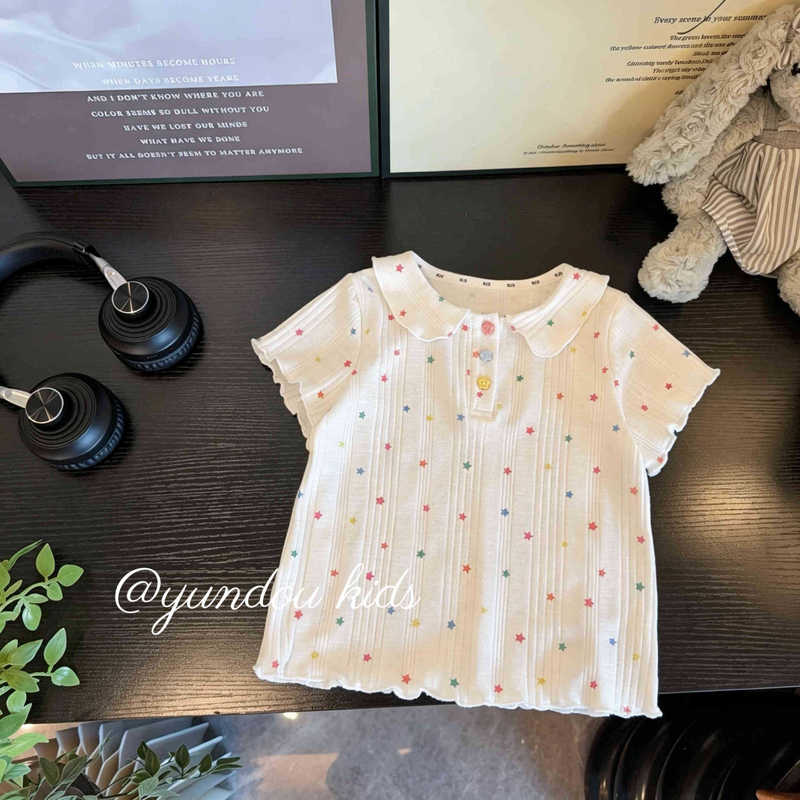 Colorful Stars 2026 Summer Collection Girls' T-Shirt Short Sleeve Polo Shirt with Full Heart Print Children's Short Sleeve
