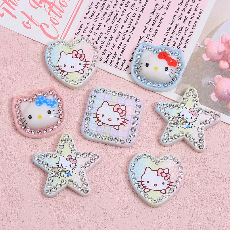 クリエイティブピンクダイヤモンドニャーかわいい漫画手作り diy クリーム接着剤樹脂アクセサリー小さなアクセサリージュエリー材料卸売|undefined
