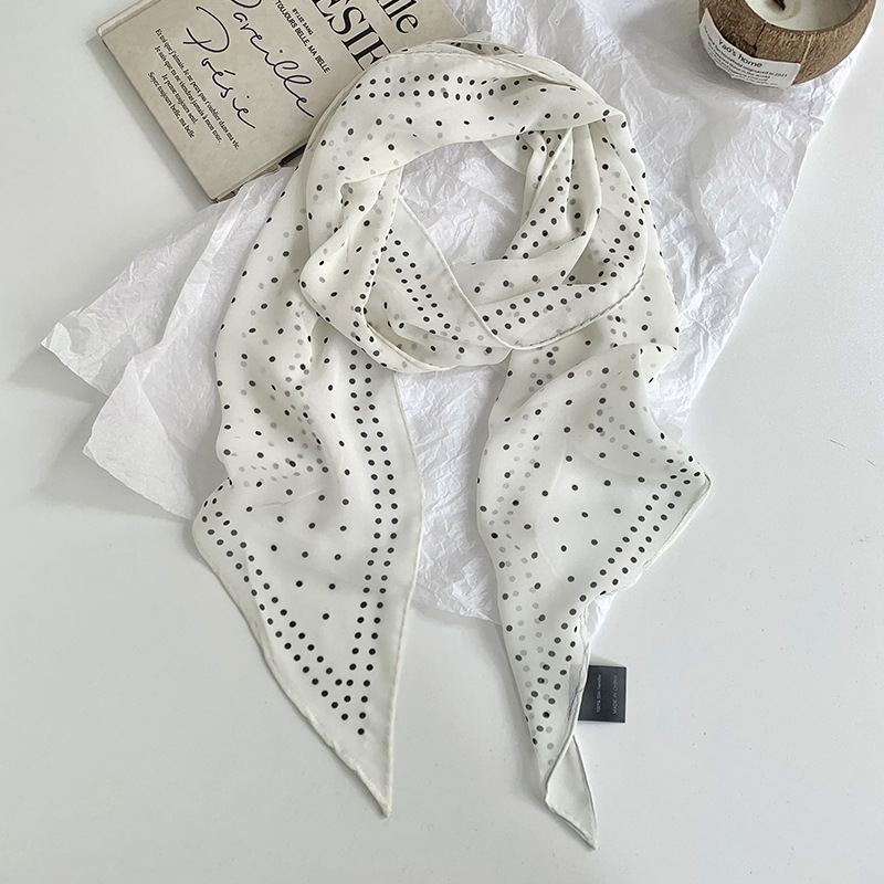 Pañuelo de seda de lunares de tira larga, cinta estampada de alta calidad, bufanda decorativa de relajación de todo fósforo de primavera y verano, temperamento, cinta para el cabello, accesorios para el cabello
