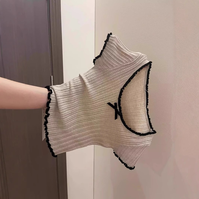 American Style Shoulder T-Shirt Women's Lace Bow Ice Silk Knitted Short Sleeve Summer Bottoming Tight Hot Girl Short Top