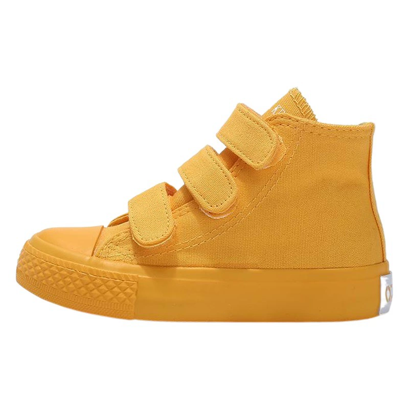 Детская парусиновая обувь, весна-осень 2024, обувь с высоким берцем на липучке для мальчиков и девочек, корейская модная повседневная обувь ярких цветов