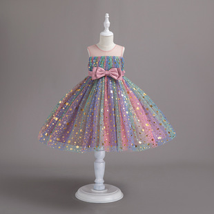 Cross-Border New Girls Dress Skirt Birthday Piano Catwalk Skirt European and American Cross-Border Children's Clothing Girls Dress