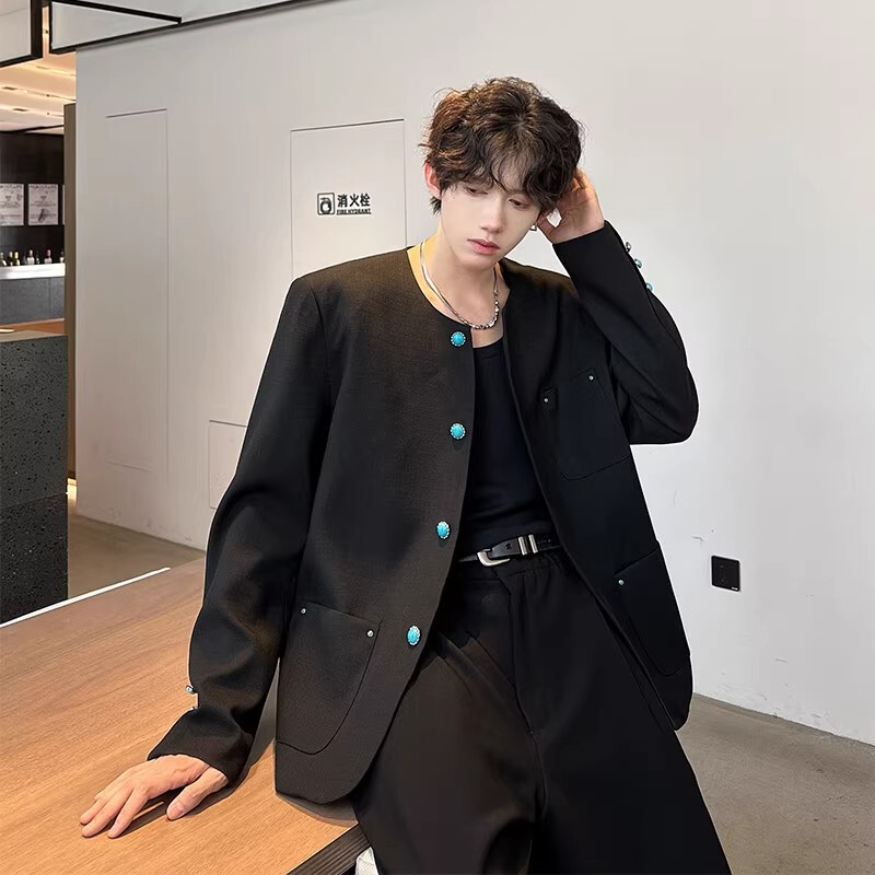 White Chanel-Style Padded Shoulder Short Jacket for Men, Stylish High-End Designer Fashion Loose Casual American Jacket