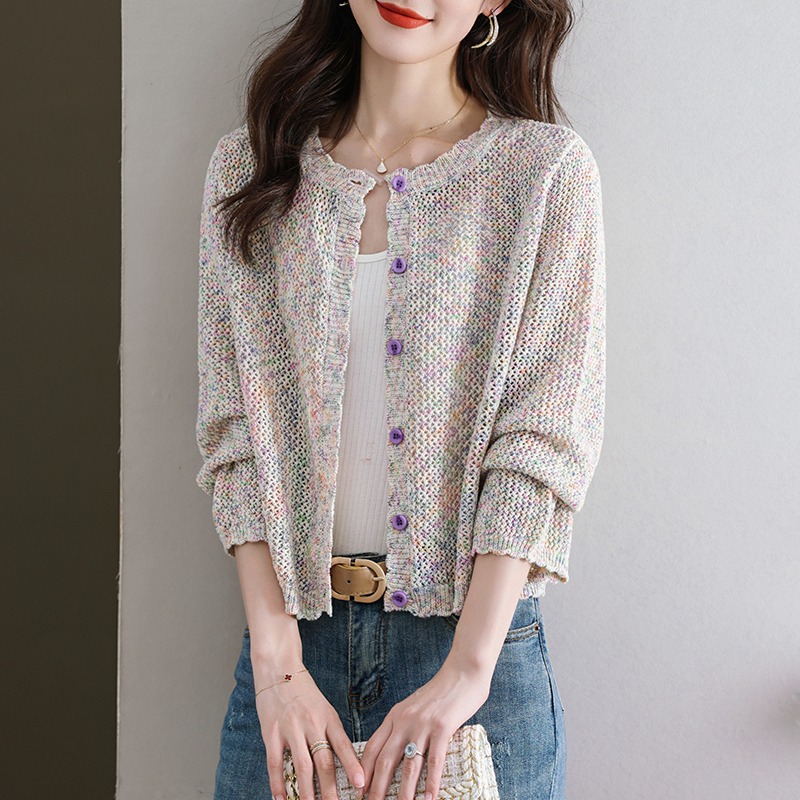 All-Match Soft Lightweight Sunscreen Knitted Sweater Shawl Summer Matching Skirt Thin Long Sleeve Knitted Cardigan Women's Small Coat
