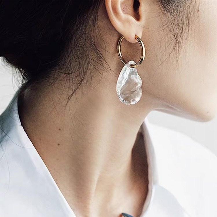 All Seasons Season 1 Pair Classic Style Commute Geometric Glass Charm Sleeper Hoop Earrings