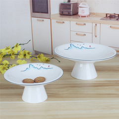 中國風意境菜創意擺盤餐具酒店會所茶點圓形陶瓷高腳配菜碟涼菜盤
