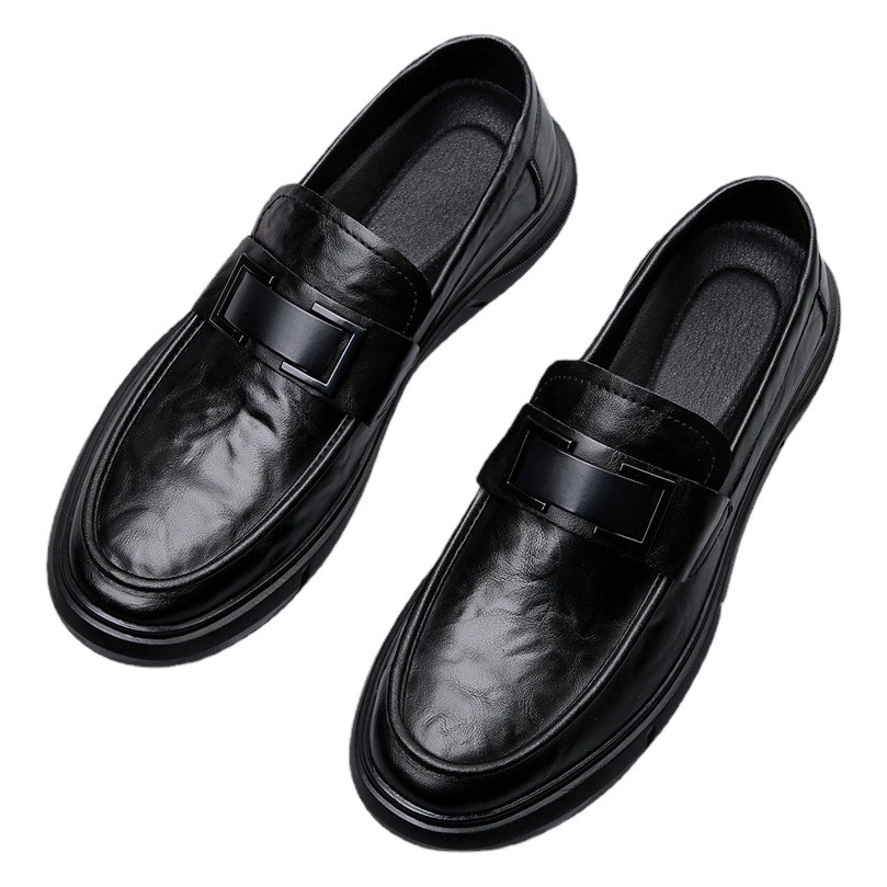 2022 зимние британские бобовые ботинки мужские черные повседневные кожаные ботинки один педаль мужской моды тренд короткий стиль