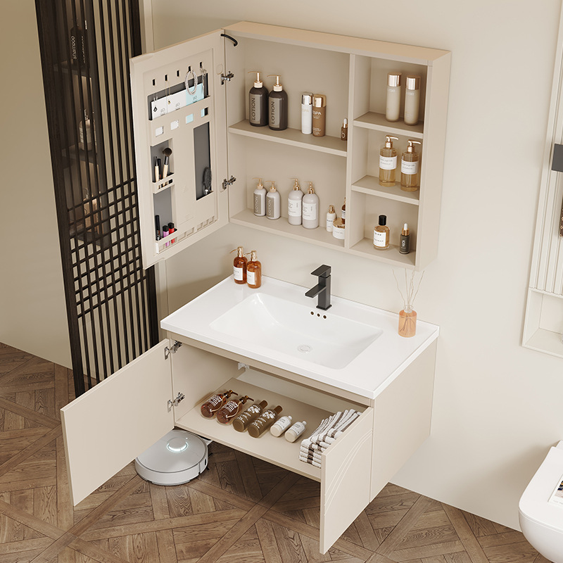 Gabinete de baño de aire crema cerámica integral lavabo de baño lavabo