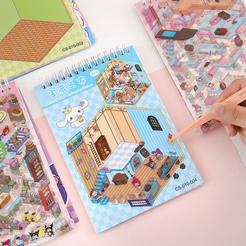 Linda pegatina de paisajismo Sanliou 3D escena en miniatura collage bricolaje descompresión etiqueta de cuenta manual premio del 1 de junio