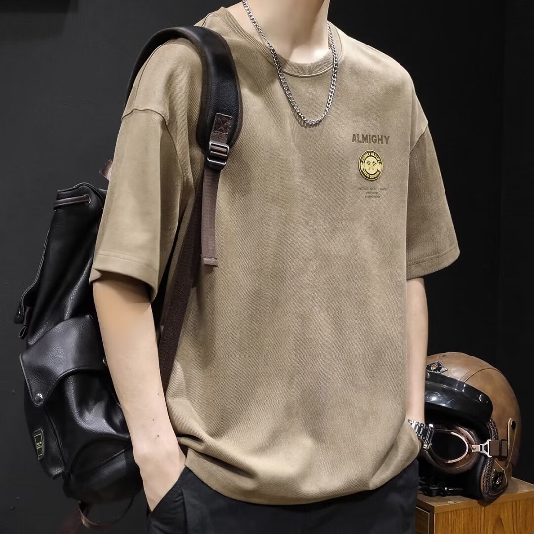 T-shirt homme en daim manches courtes tendance été décontracté_voghion.com