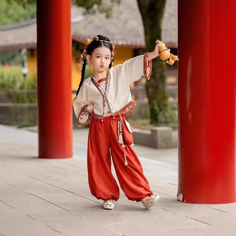 Children's National Style New Hanfu Chinese Style suit Design Sense Cardigan Printed Interior Fashion All-match Wholesale