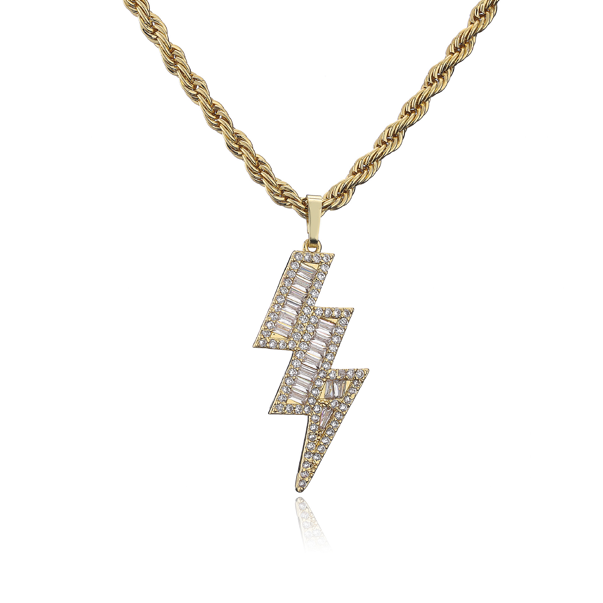 micro inlaid full diamond zircon lightning pendent twist stainless steel necklace wholesalepicture3