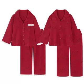 Red Pajamas for Newlyweds, Spring and Autumn Pure Cotton Long-Sleeved Home Wear for Men and Women, Bride's Zodiac Year Red Pajamas for Newlyweds, Spring and Autumn Pure Cotton Long-Sleeved Home Wear for Men and Women, Bride's Zodiac Year