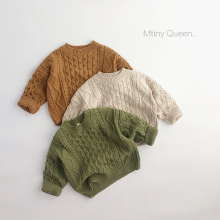 Ho Mei khaki color ~ children's sweater autumn and winter Korean men's and women's tide treasure foreign style thick retro pullover knitted twist