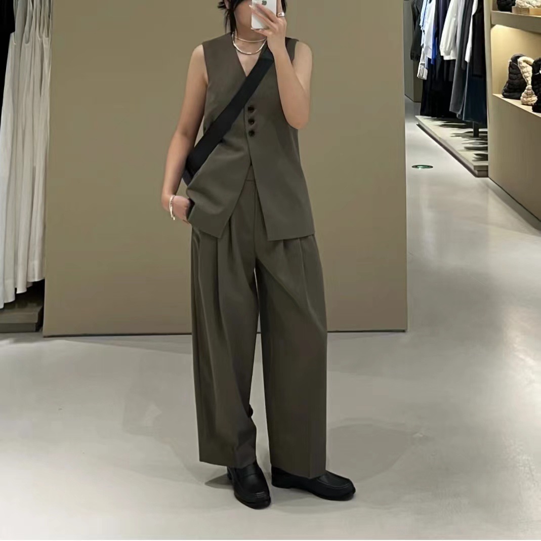 CS 여성용 와이드 레그 울 혼방 통근용 롱 팬츠 캐주얼 스트레이트 팬츠 2026 봄 신상품 1248999002
