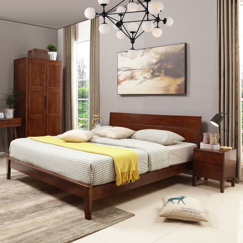 Fábrica al por mayor cama de madera maciza 1,5 m 1,8 m adultos cama doble Estilo nórdico dormitorio Suite muebles de registro