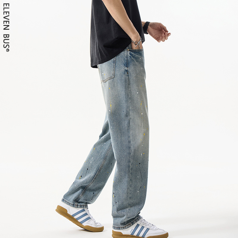 Cross-Border New Style Men's Jeans Trendy Brand Straight-Leg Casual Loose Letter Graffiti Print Denim Pants for Men Cross-Border New Style Men's Jeans Trendy Brand Straight-Leg Casual Loose Letter Graffiti Print Denim Pants for Men