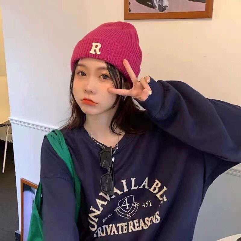 New Autumn And Winter Korean R-label Hat, Knitted Hat, Unisex, Simple And Versatile, Knitted Hat, Anti Cold And Warm Sleeve, Cold Hat_voghion.com