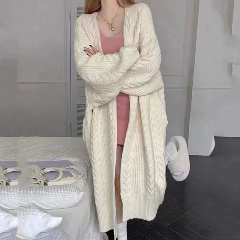 Свитер, куртка, дизайн вязанный длинный кардиган, для подростков,Oversize, свободный крой