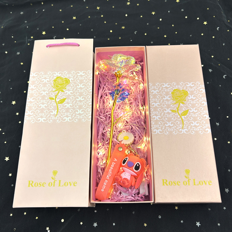 Rosa Dorada Artificial, Regalo para el Día de San Valentín o Qixi, Caja con Diseño de Cielo Estrellado, Adornos Creativos para Puestos Navideños