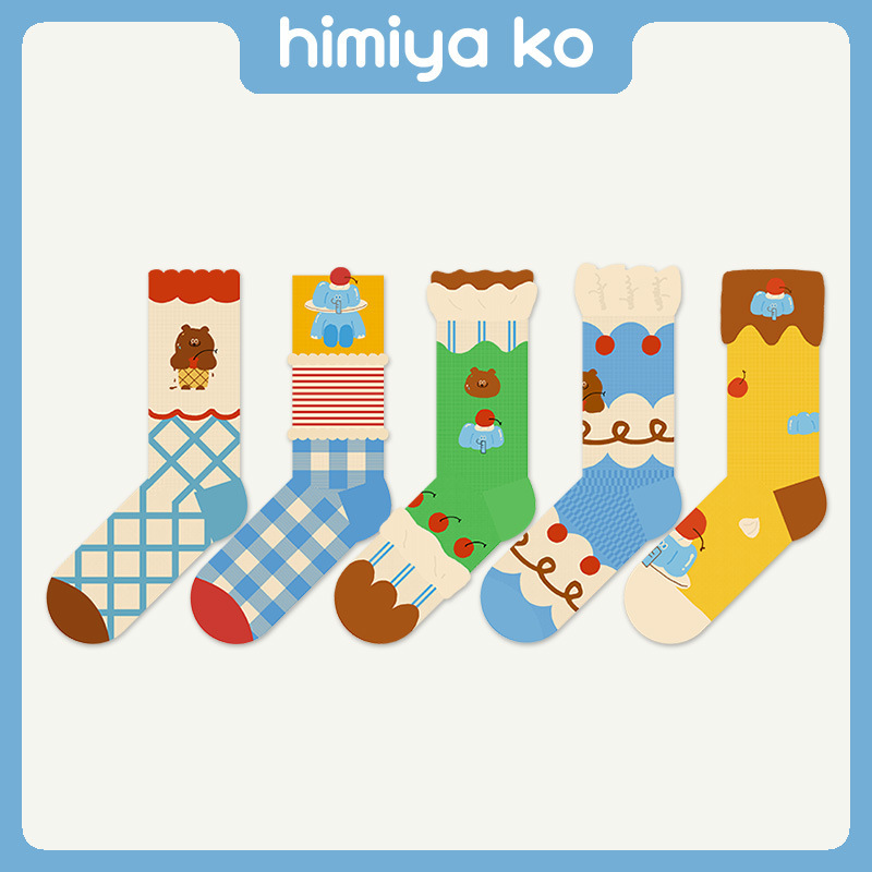 Summer Thin Glass Silk Stockings Children's Cute Cartoon Bubble Row Mid-Socks Breathable Blue and White Lattice Fashionable Cotton Socks Summer Thin Glass Silk Stockings Children's Cute Cartoon Bubble Row Mid-Socks Breathable Blue and White Lattice Fashionable Cotton Socks