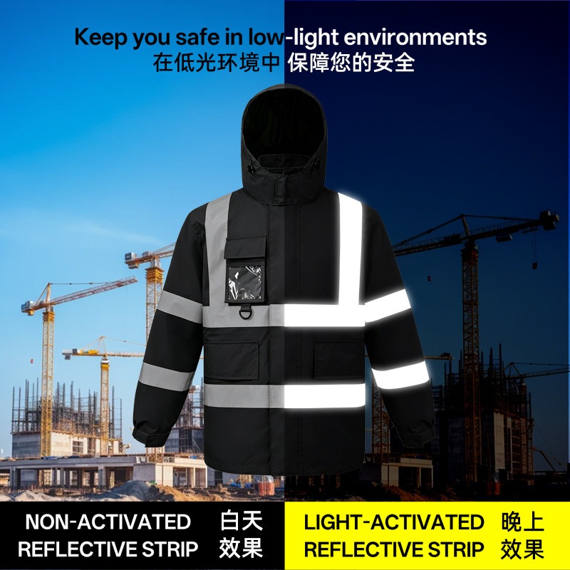 Foreign trade reflective safety jacket, windproof and waterproof night workwear, road administration construction traffic safety clothing, customizable