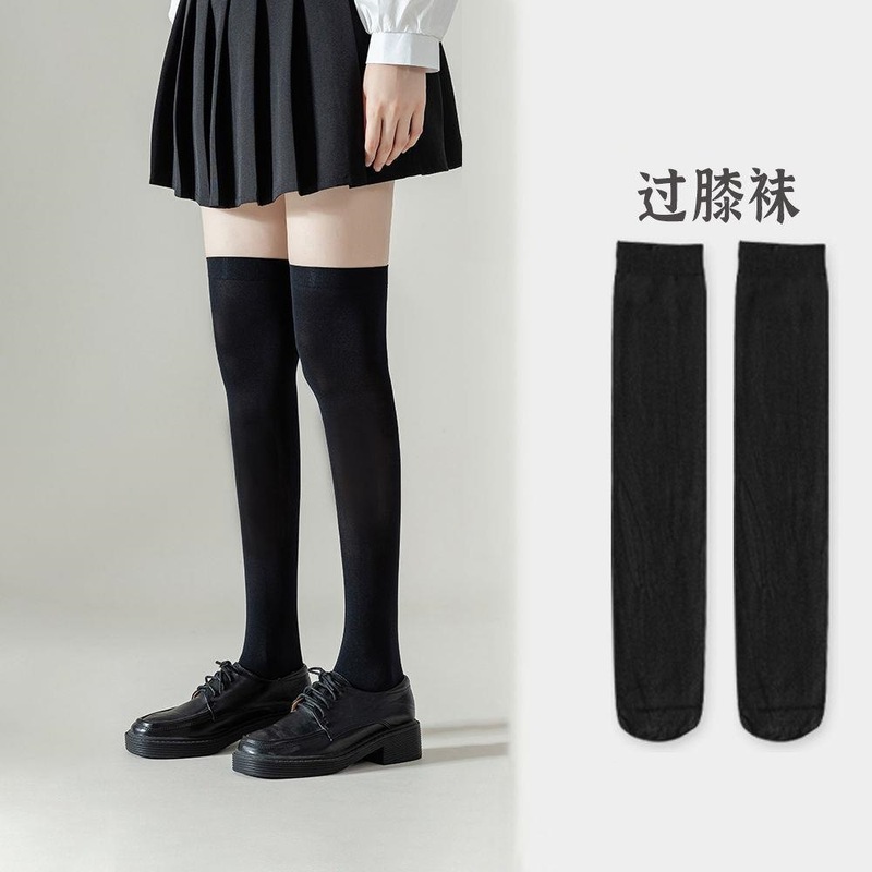 天鹅绒微压力小腿袜夏季薄款瘦腿美腿黑白色过膝袜JK袜配短裙袜子|undefined