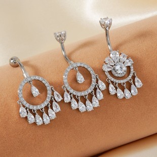 Tassel Jewelry New Hot Sexy Activity Sexy Circle Full Zircon Water Drop Belly Button Ring Umbilical Nail Umbilical Ornaments Wholesale