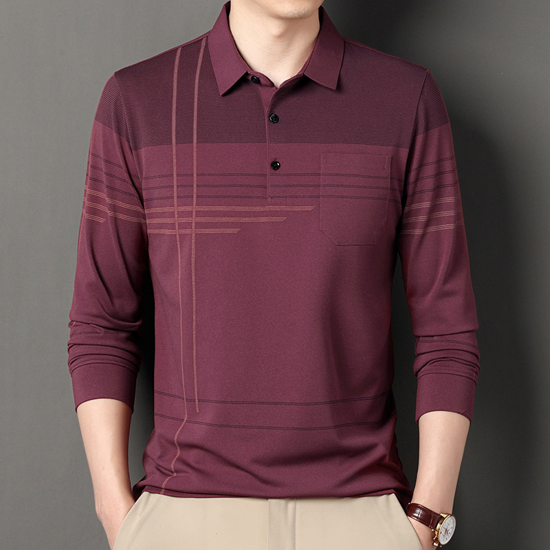 2026 Spring and Autumn New Men's Polo Shirt Men's Business Long Sleeve T-Shirt Men's Casual Versatile Striped Polo Shirt