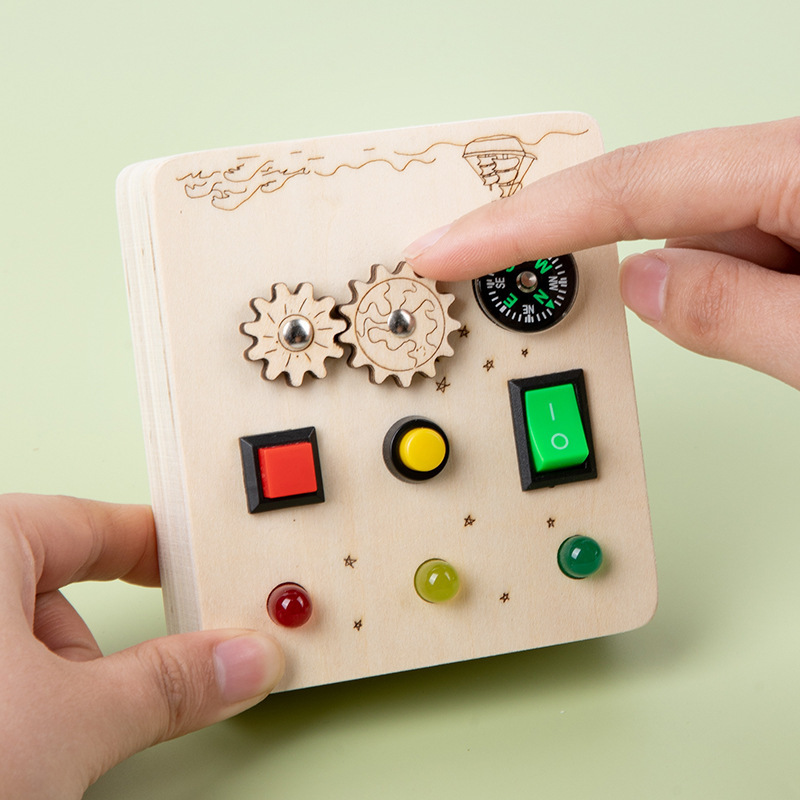 Juguetes de madera interruptor LED placa de circuito analógico Junta ocupada Montessori ayuda educativa juguetes de ensayo temprano Montessori