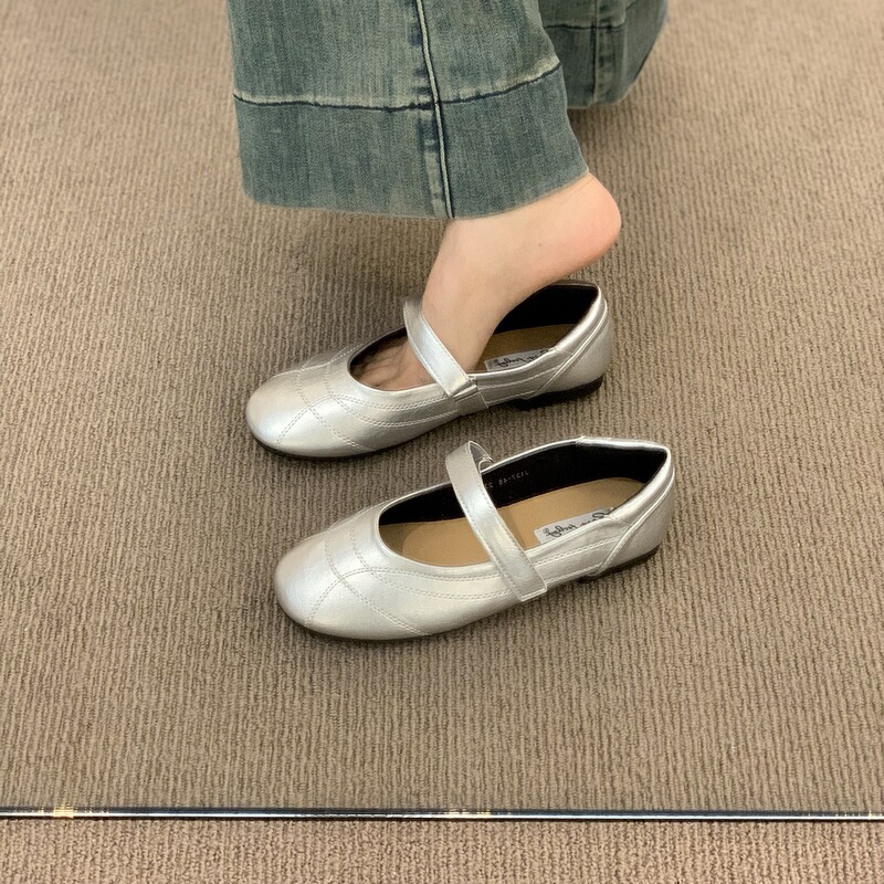 法式晚风百搭交叉带浅口单鞋女2025春秋新款芭蕾仙女平底玛丽珍鞋|undefined