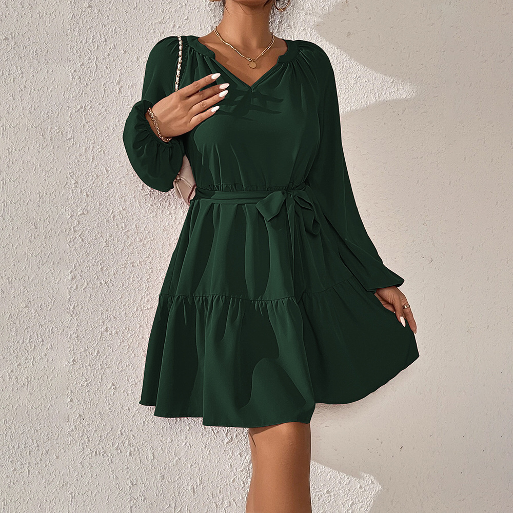 Women's Summer Elegant Casual Loose Fit Long-Sleeve Ruffle Dress