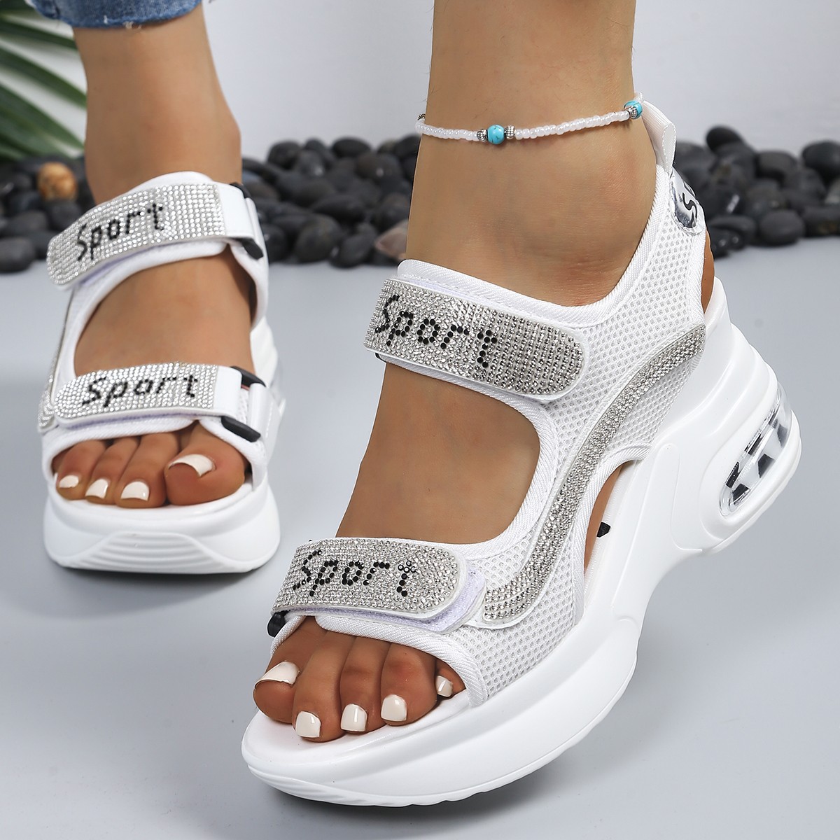 Small 8cm Platform Wedge Sandals for Women, Thick-Soled Women's Shoes, Large Size Sports Style Sandals, Popular Fish Mouth Export