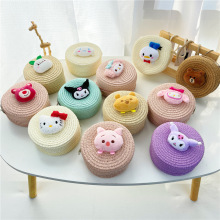 儿童手工编织包包可爱卡通猫草编小包男女童斜跨小圆包宝宝零钱包