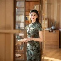 Chunxiao ретро литературный стиль с короткими рукавами бархат чонсам весной 2025 новый улучшенный новый китайский стиль старый Шанхай повседневная одежда