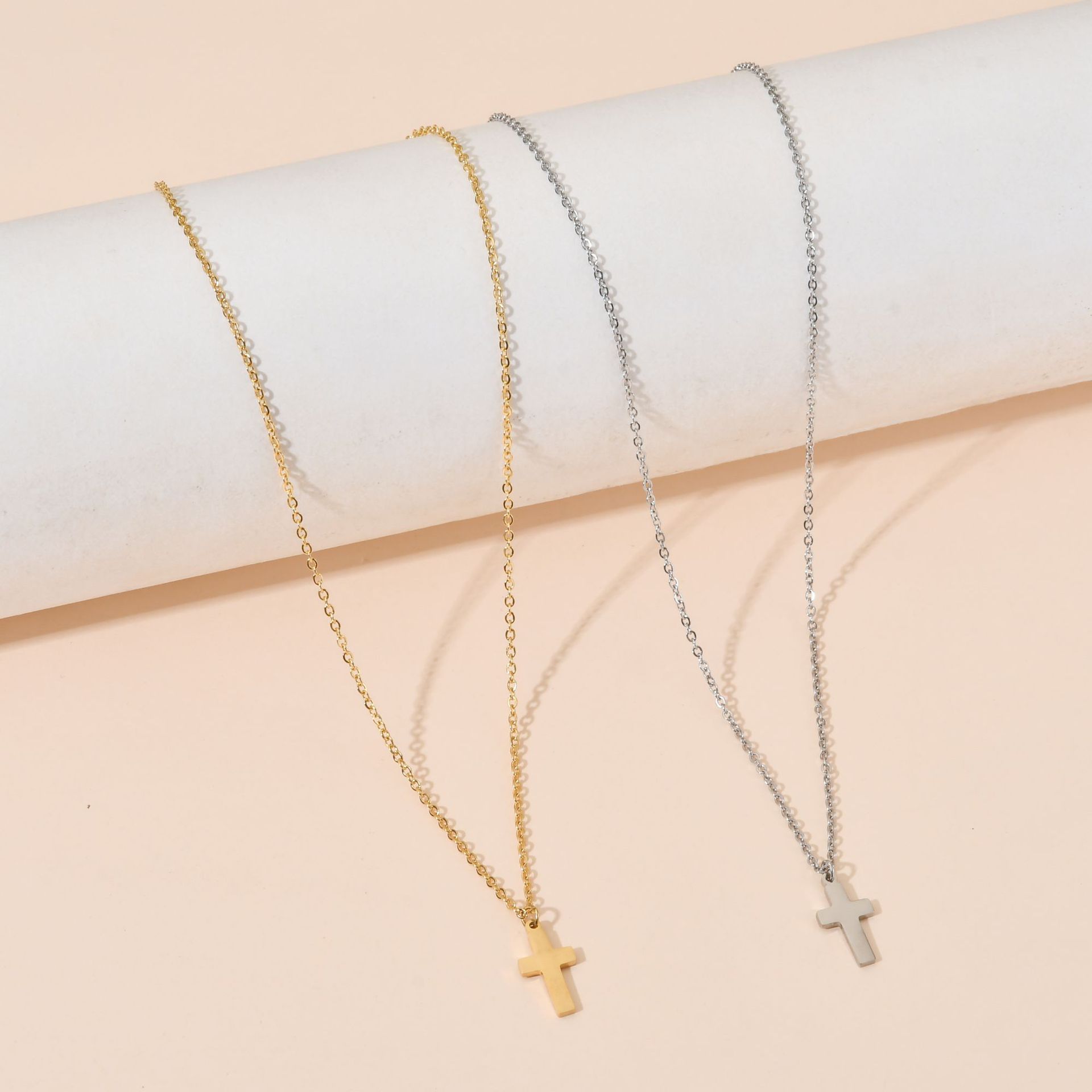 Fashion Cross Stainless Steel Gold Plated Pendant Necklace