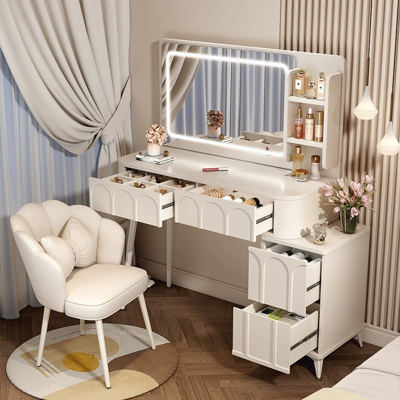 Трюмо в кремовом стиле, современное, простое, с зеркалом, маленькое, для одного человека, 2023 года, новый стиль, со встроенным шкафом