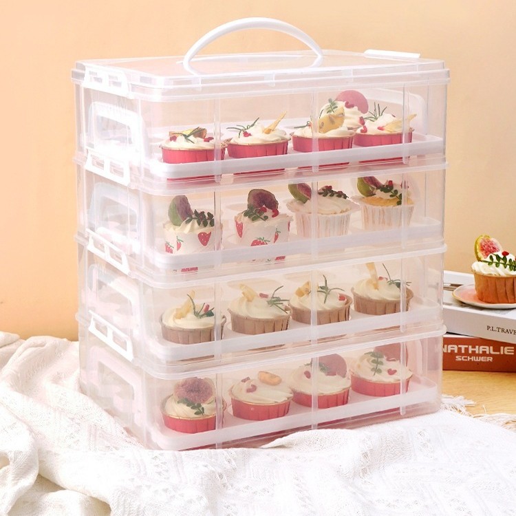 纸杯蛋糕包装盒移动甜品台打包盒马芬杯收纳箱透明手提塑料运输盒